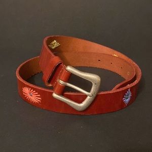 Fossil brown leather belt with embroidery